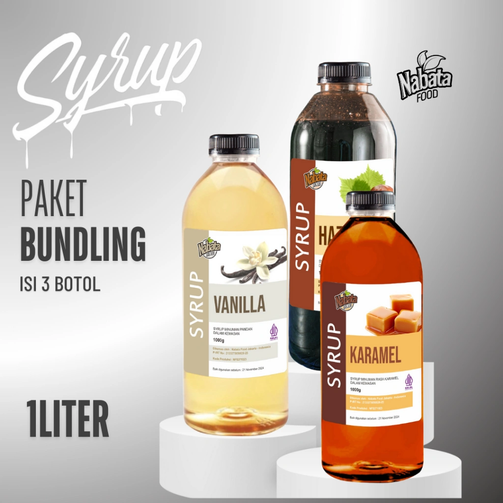 Paket Bundling Spesial Sirup 1 liter | Syrup Nabata 1000ml 3 Varian Rasa