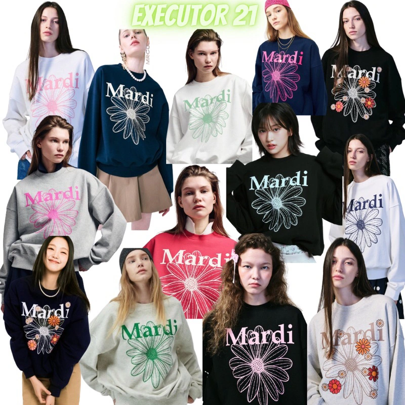 Crewneck Sweater Flowers LOGO FLOWER Sweatshirt KOREAN STYLE MULTICOLOR Unisex
