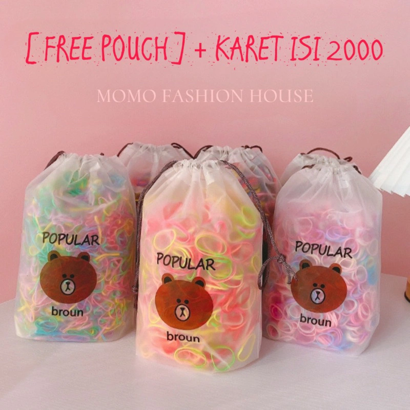 MFH - FREE POUCH - 2000PCS IKAT RAMBUT KARET JEPANG ANAK / IKAT RAMBUT ELASTIS / IKAT RAMBUT ANAK