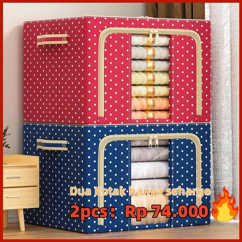 66/100/150L storage box Lipat kotak penyimpanan frame baja Double Zipper Large Box pakaian serbaguna mainan box tahan lembab storage Lipat kotak penyimpanan pakaian serbaguna