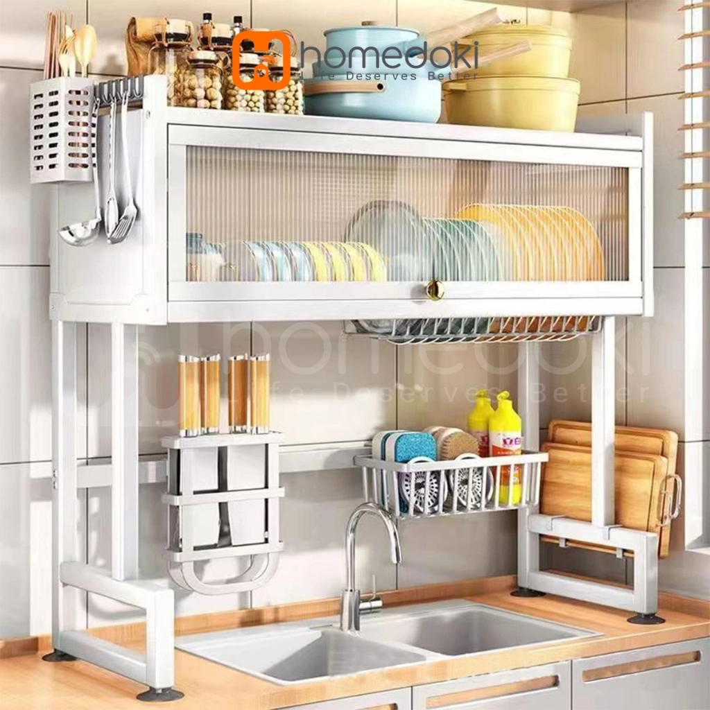 Homedoki Rak Piring Wastafel Stainless/Rak Piring Tertutup/Rak Piring Minimalis/Rak Piring Stainless/Lemari Rak Piring Stainless/Lemari Piring Tertutup