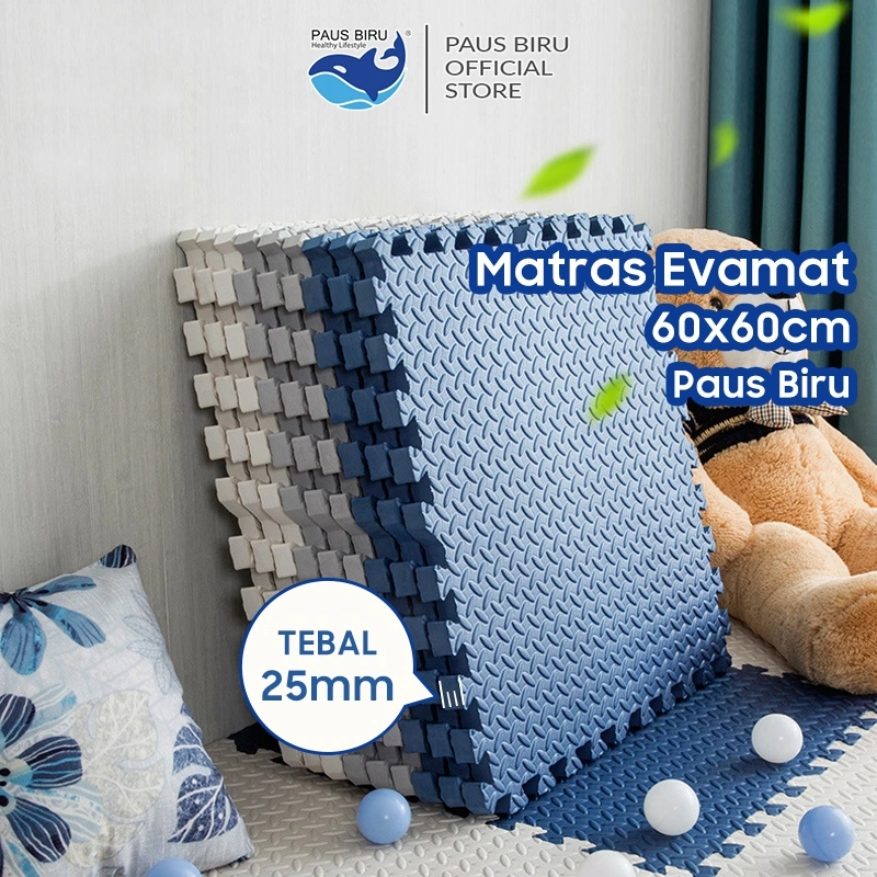 Paus Biru - Matras Evamat 60x60cm (Ketebalan 25mm) Matras Puzzle Karpet Alas Lantai Lembut B23