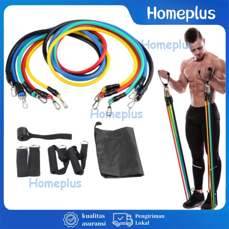 HomePlus 11 In 1 Power Resistance Bands Tali Pembantu Resistance Tube Elastic Fitness Gym Karet Elastis Panjang Gym Tali Alat Fitness