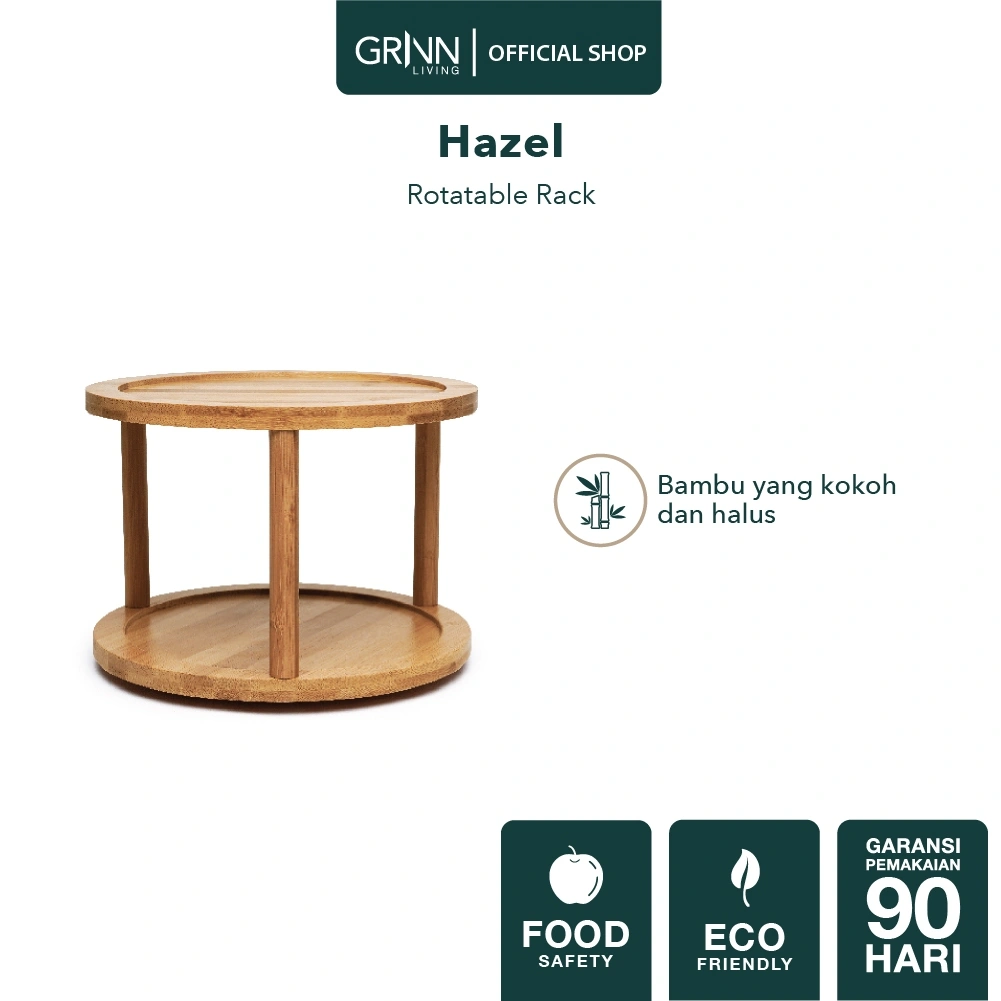 GRINN LIVING Hazel Rak Serbaguna /Tempat Bumbu Dapur Putar Susun 2Tingkat dari Bambu /Kayu Aesthetic