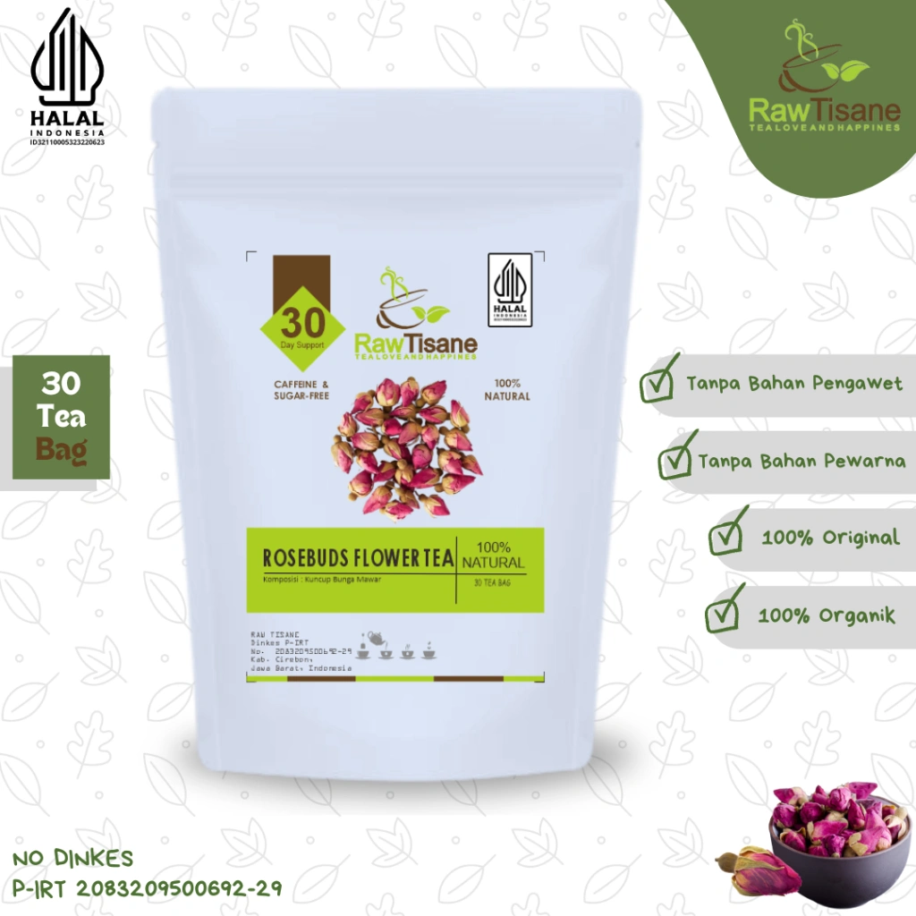 RAW TISANE Rose Buds Flower Tea : Teh Celup Kuncup Bunga Mawar Merah Isi 30 Tea Bag
