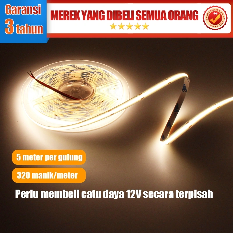 Led Strip COB DC 12volt / 5 METER 12 VOLT / 320 LED / WHITE / WARMWHITE / NATURAL