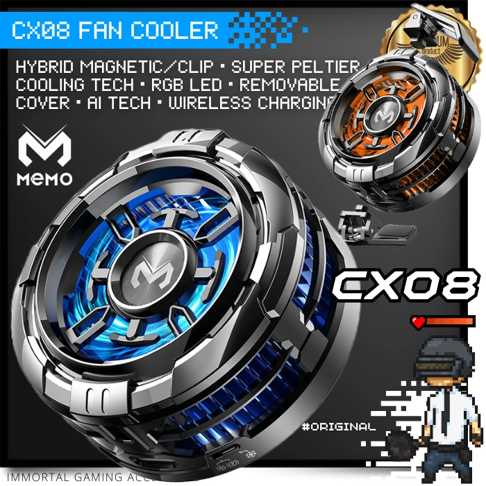 [IM] MEMO CX08 Hybrid Magnetic Gaming Funcooler Kipas Pendingin utk HP Smartphone Tablet iPad Fan Cooler Peltier USB Dingin Terdingin Murah Termurah Bagus Terbagus Baik Terbaik Flydigi Blackshark Plextone Malang FS02 Pro Ai Basic Wireless Charging Oaktree