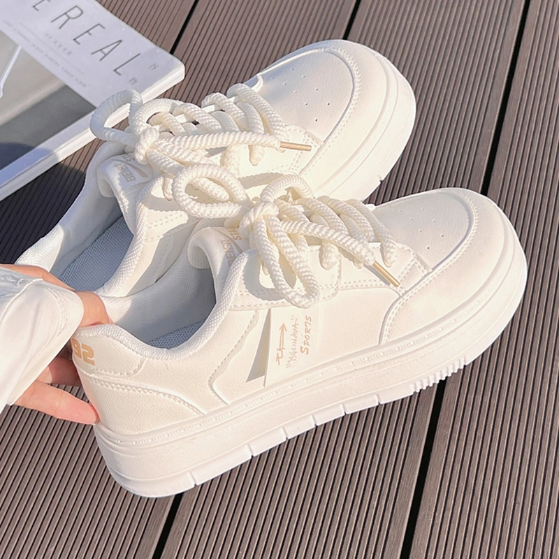 Sepatu Kets Simpel Sneakers Olahraga Putih Cream Flat Casual Korea Fashion Wanita Perempuan Tali Murah Import Terbaru Premium Kasual Kekinian Terbaru Korean Style Sport Shoes for Women - Ukuran 35 36 37 38 39 40