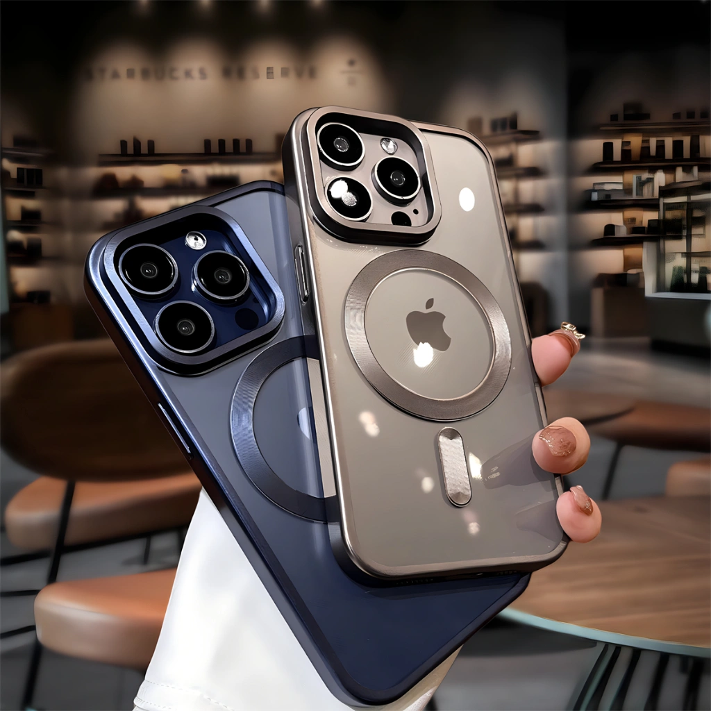 Premium Luxury Frosted Plating Magnetic Phone Case for IPhone 16 15 Pro Max 11 12 13 14 Pro Max Transparent Case Soft Shockproof Clear Cover