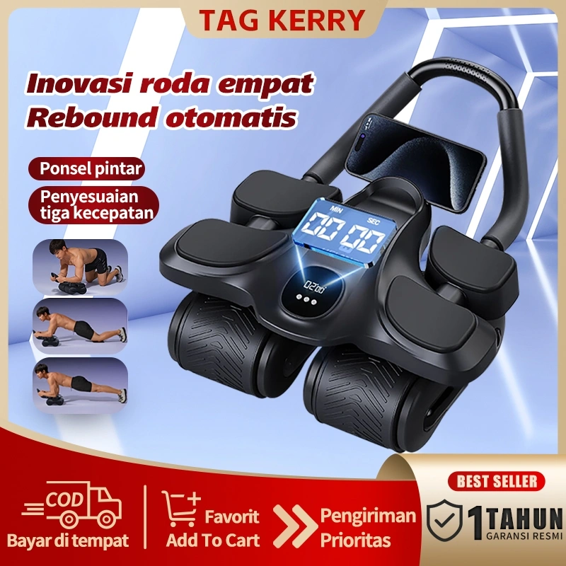 (TAGKERRY)/Roda perut/AB  ROLLER ELBOW 4 WHEEL ALAT OLAGRAGA SIT UP ALAT LATIHAN OTOT PERUT/Ab Roller Wheels Plank Trainer 4in1 AbdominalCore Roller Automatic Rebound Olahraga Gym Fitness Push Up/olahraga peralatan kebugaran rumah