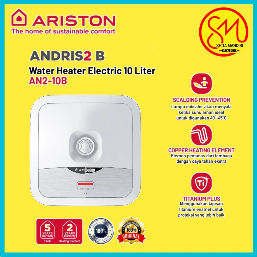 ARISTON WATER HEATER 10L/15L/30L PEMANAS AIR LISTRIK ANDRIS 2 B 10 L /15 L / 30L Garansi 5 Tahun