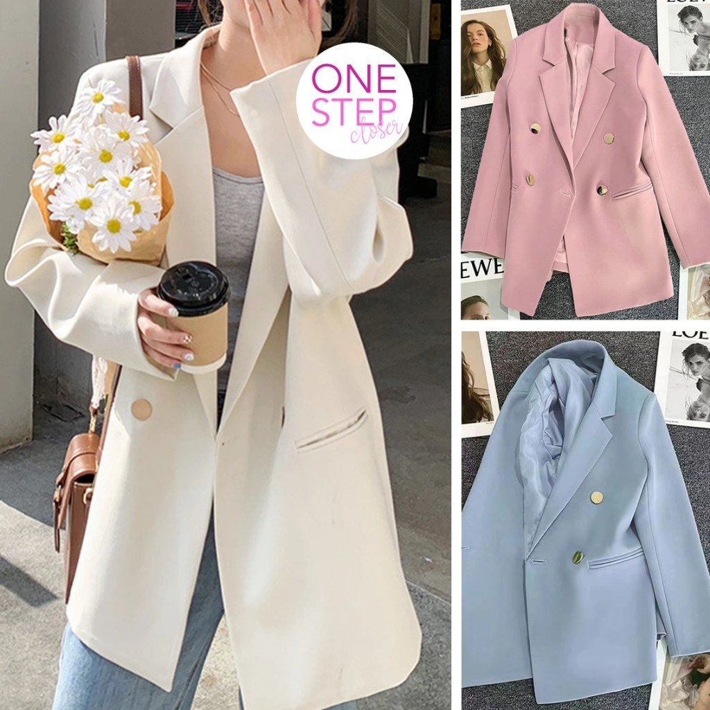ONE STEP CLOSER Outer Blazer Jumbo Oversized Wanita Pink Colorful Lengan Panjang Korean Style (S2-002-1002)