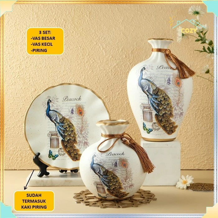 VAS Bunga Pajangan SET 3PCS Dekorasi Rumah Model Oriental Eropa VAS Antik Klasik Guci