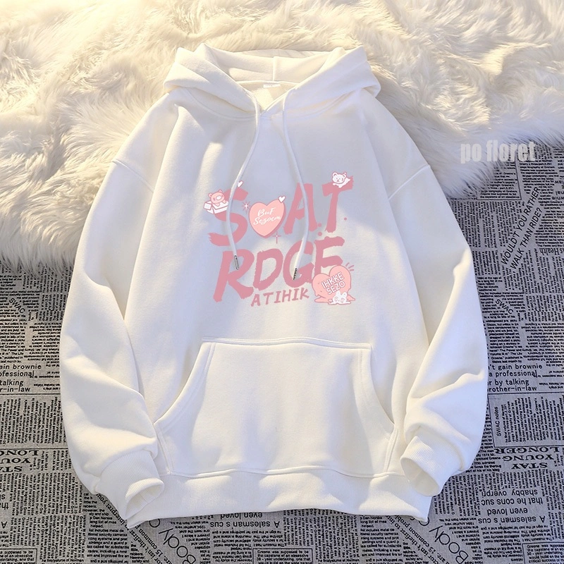 Po floret Sweater Hoodie Wanita Pink cute letters Oversize Premium Pria & Wanita