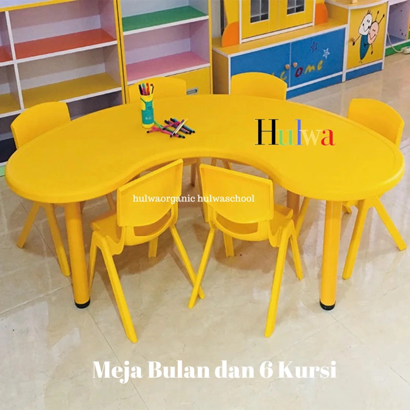 BULAN dan 6 KURSI MEJA ANAK BULAN MEJA ANAK MOON WARNA MEJA ANAK TK