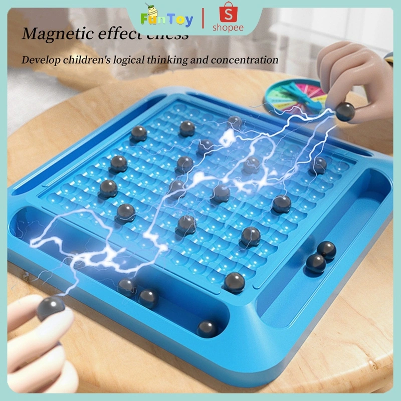 FUNTOY Ukuran Besar 28.2*28.2*3.2CM Mainan Permainan Keluarga Interaktif Konsentrasi Anak-anak Pelatihan Catur Induksi Permainan Magnetik