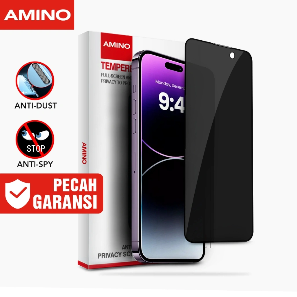 AMINO Anti Spy Tempered Glass Untuk Iphone 17 Air 17 Pro Max 16 Pro Max  15 Pro Max 15 Plus 14 Pro Max 14 Plus 13 Pro Max 12 Pro Max 11 Pro Max XS MAX XR Fullcover Screen Protector Full Cover Anti Gores / Privacy Glass / Dust Proof Full Screen Protector