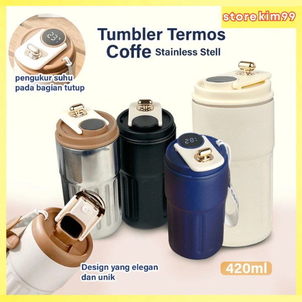 Hadiah-Botol Minum Tumbler Kopi Aesthetic Smart LED Stainless Steel SUS 316 Vacuum Insulated Japan Style 450ml
