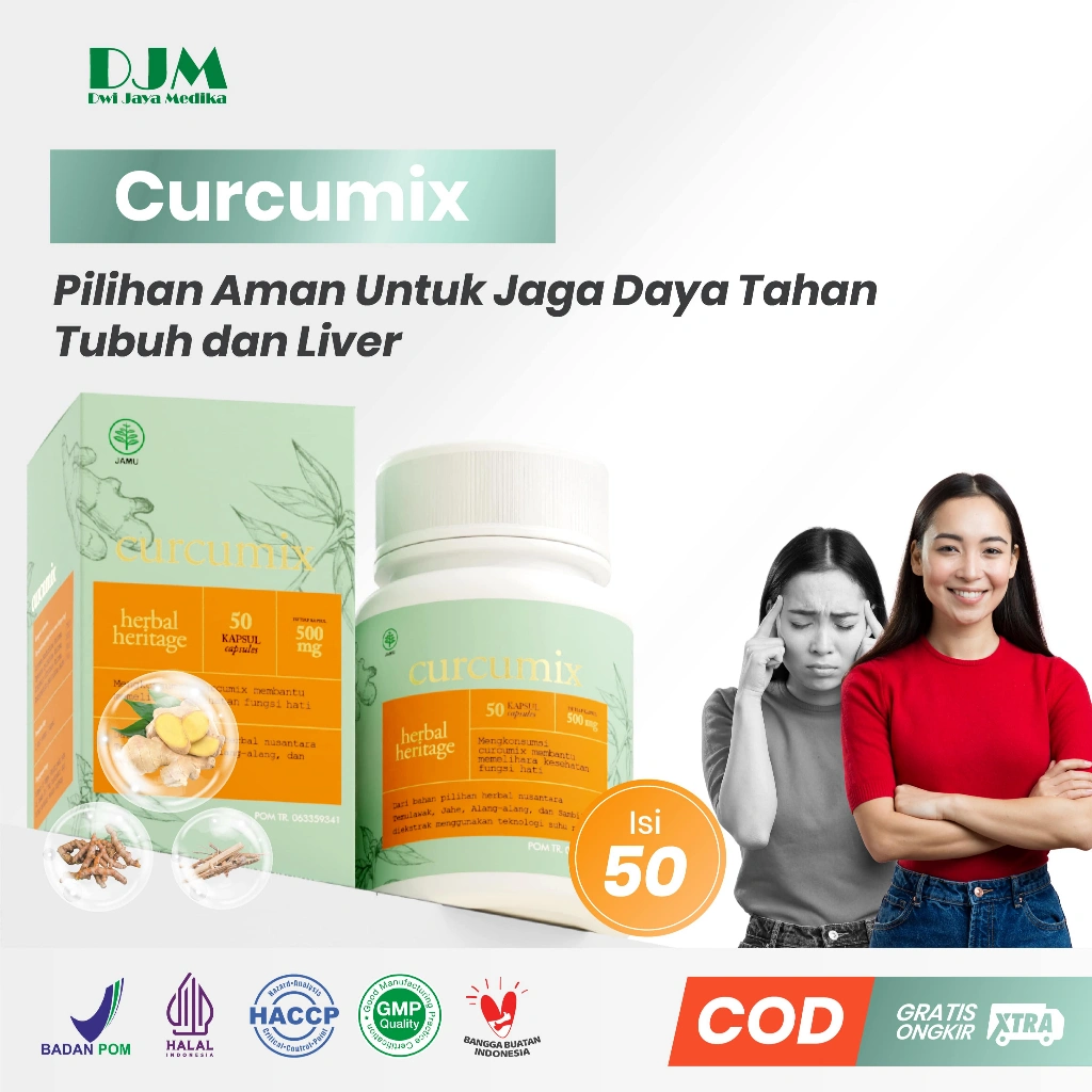 Curcumix Isi 50 kapsul - Obat Herbal Untuk Imun Booster Tubuh dan Kesehatan Hati Liver Ampuh BPOM Halal