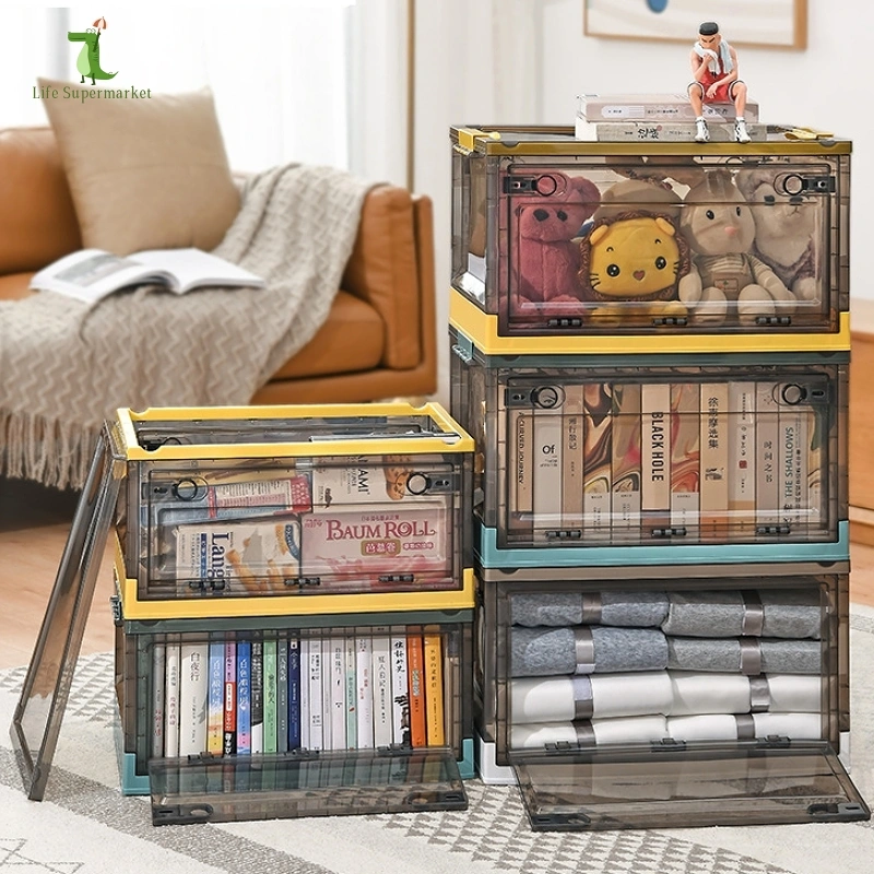 Lipat Storage Box Transparant Container Box kotak Penyimpanan Pakaian Mainan Serbaguna M/L/XL/XXL/XXXL Dilipat Double Open Lid