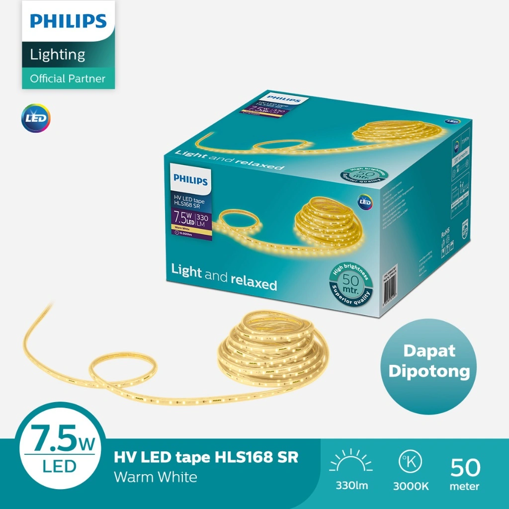 Lampu Philips LED Strip HLS168 7,5W/M 50M 3000K Kuning