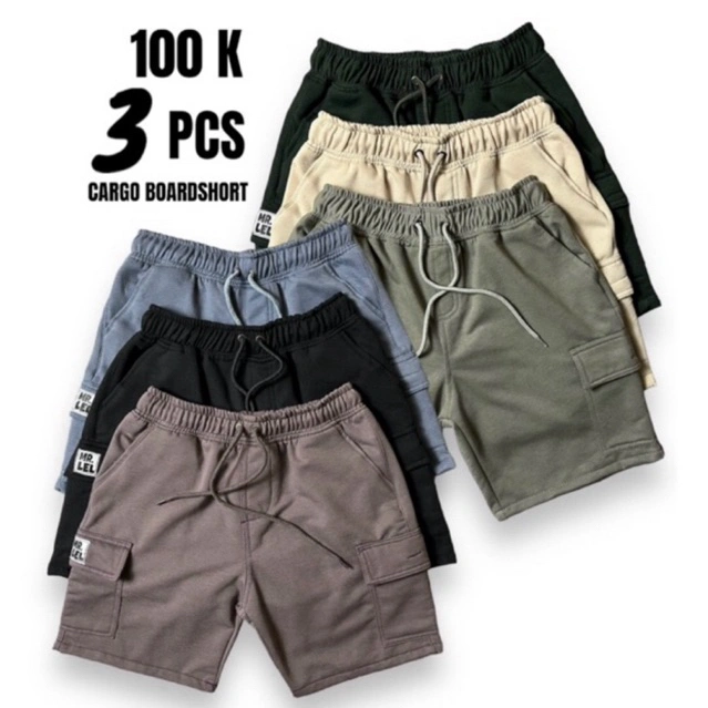 Termurah 3 Pcs 100 Ribuan Celana Cargo Polos Premium Distro, Celana Kargo Polos Distro, Boardshort Cargo Distro