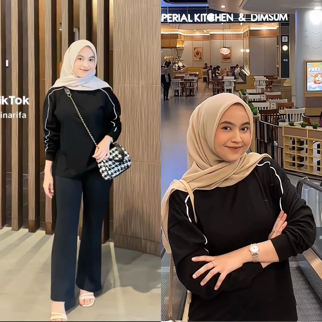 Tetta Kaos Oversized Lengan Panjang Sweatshirt Wanita Casual Combed Model List Polos