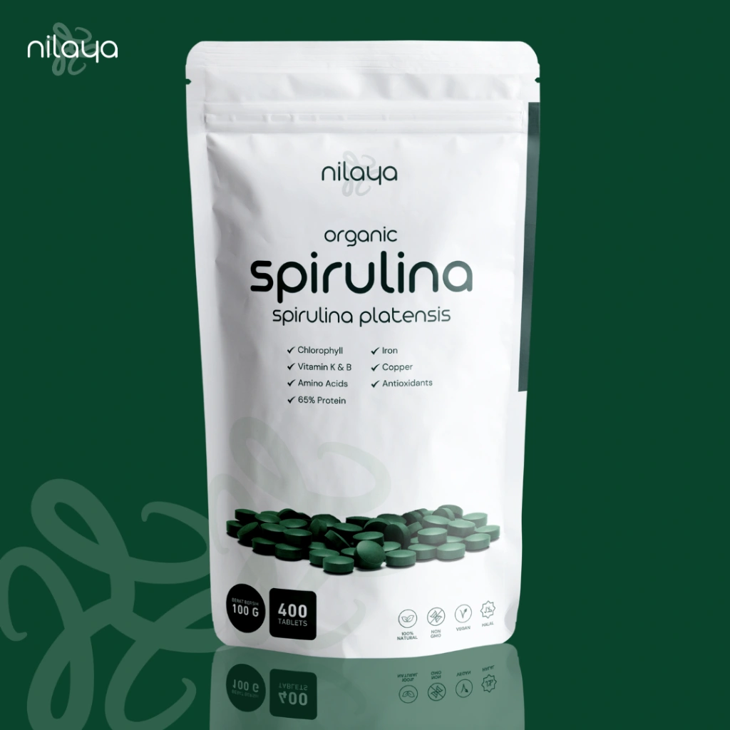 NILAYA Spirulina Tablet Kualitas Terbaik - 100g (Isi 400 tablet) - Suplemen makanan kesehatan harian