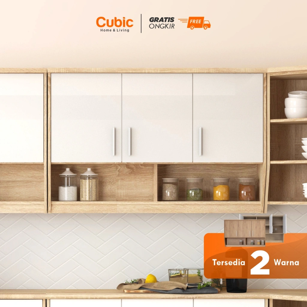 Cubic Kitchen Set 3 Pintu Minimalis / Rak Atas Dapur / ELENA AVE KSA 3P - Hitam / Putih