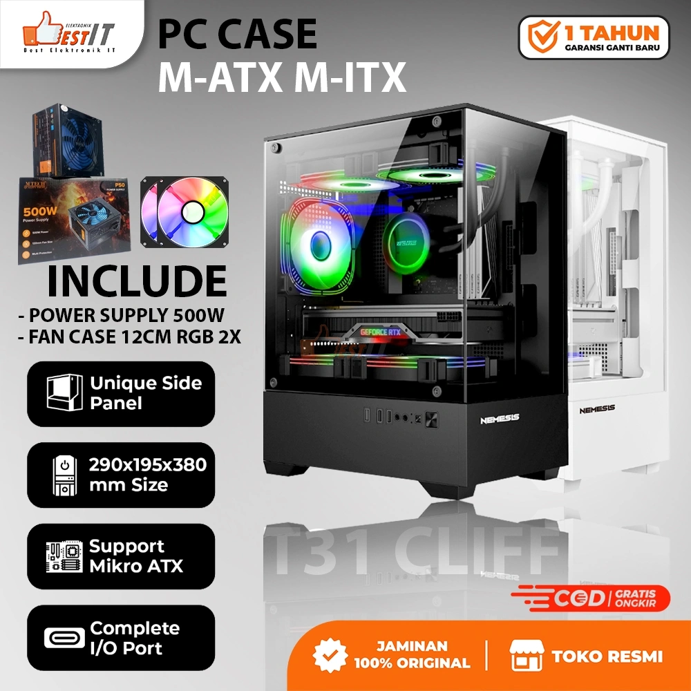 PC Case Gaming Micro ATX / M-ITX Tempered Glass Nemesis T31 CLIFF
