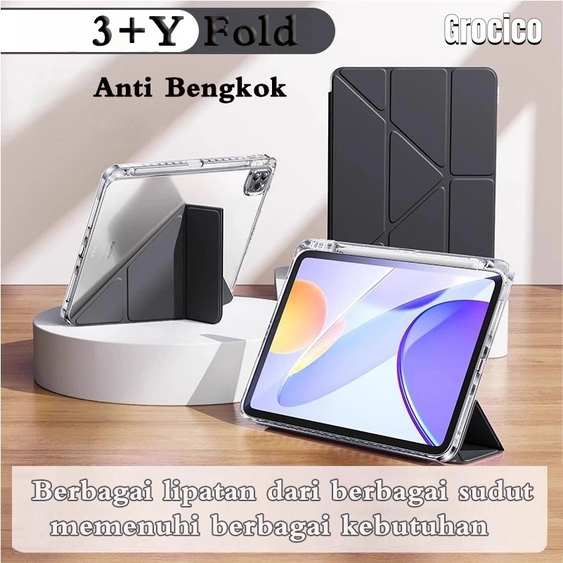 3+Y Case Huawei MatePad 11.5" 2025/ 11.5S/23/24 MatePad SE11" - Transparan Akrilik Tipis+ Magnetic Slot for Pen + Anti Bengkok - Support MatePad Pro 12.2"12X, 3 Fold Stand Case Premium Anti Gore