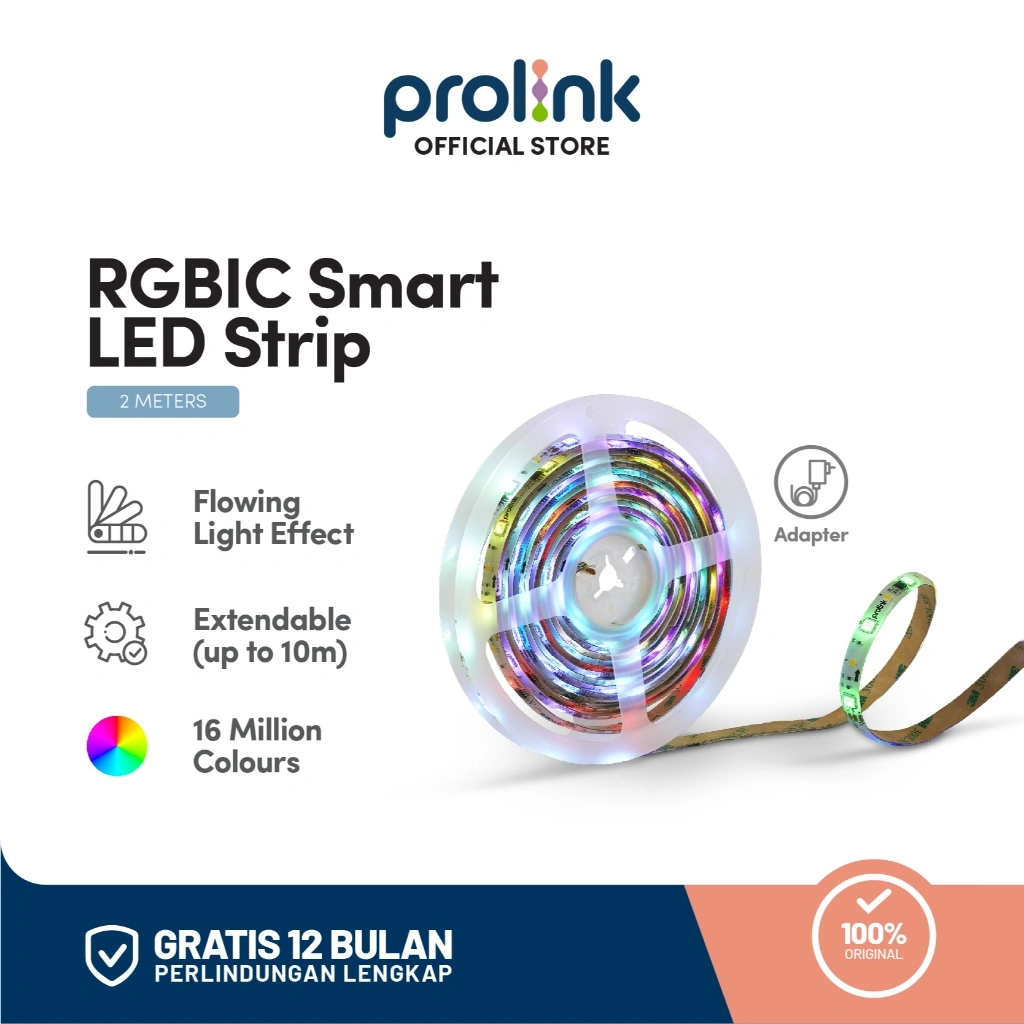 Prolink Smart LED Light Strip RGBIC 2M + Adaptor | Lampu IoT WiFi BT