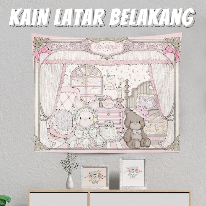 Permadani Kamar Tidur Lolita Dengan Gaya Feminin Kartun/ Warna Pink Kain Dekorasi Kamar Anak Perempuan Lolita Bedroom Rugs/Cute Cartoon Pink Girls Room Decor Fabrics