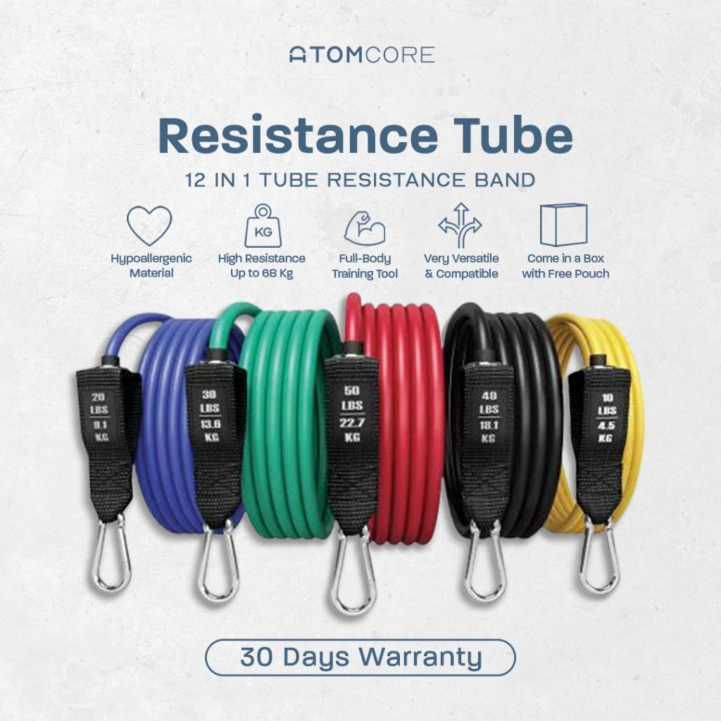 Atomcore 68kg/150 lbs Premium Resistance Band Tube Set - 11pcs
