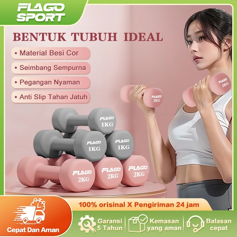 FLAGO SPORT  Dumbell Barbel 2kg Sepasang Gym Fitnes Home Workout Olahraga Rumah