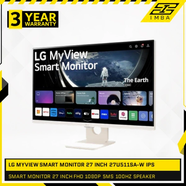 LG MYVIEW SMART MONITOR 27 INCH 27U511SA-W IPS FHD 1080P 5MS 100HZ SPEAKER WEBOS WHITE 3Y