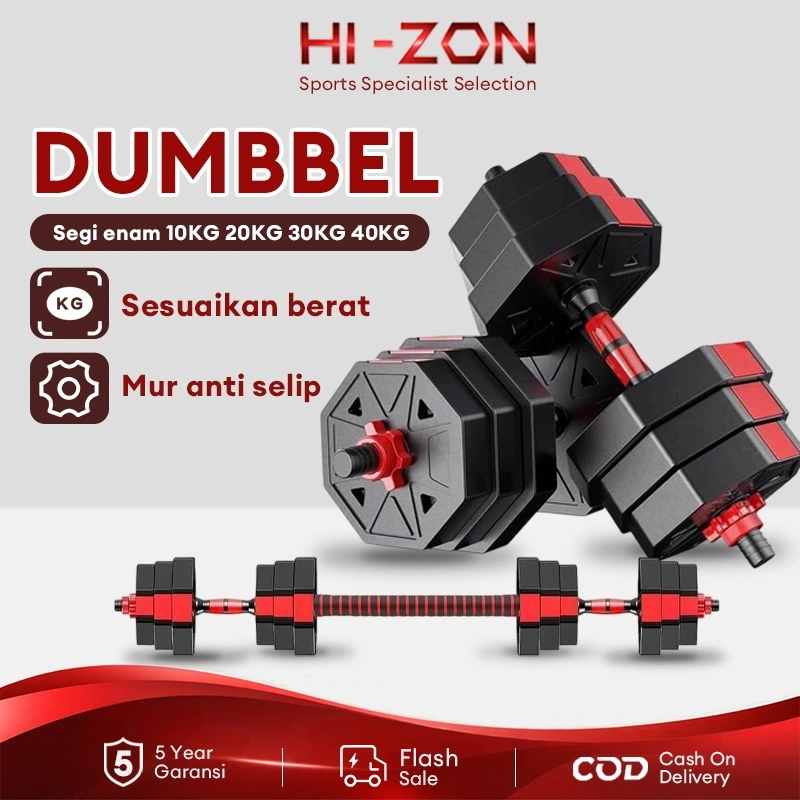 HI-ZON Dumbell Set 10kg 20kg 30kg 40kg 4 IN 1 Peralatan Fitness Tiang Angkat Dengan Perlindungan Lingkungan Bisa Disambung