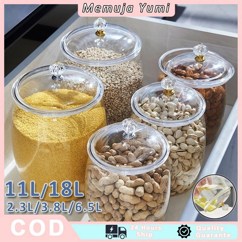 Toples Akrilik Jumbo Kedap Udara/Wadah Plastik Tertutup Kapasitas Besar / Penyimpanan Bumbu Dapur Anti Bocor / Guci Bumbu Dapur / Stoples Jars Penyimpanan Makanan / Snack / Kue/Guci Bumbu Makanan Guci Penyegel