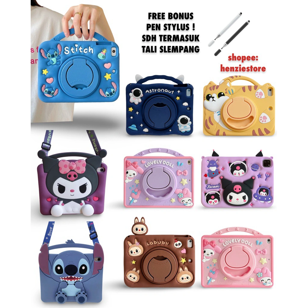 Casing Redmi Pad 2 11 inch Karakter Case Bahan Silikon Softcase Motif Lucu Bonus Pen Stylus dan Tali Slempang