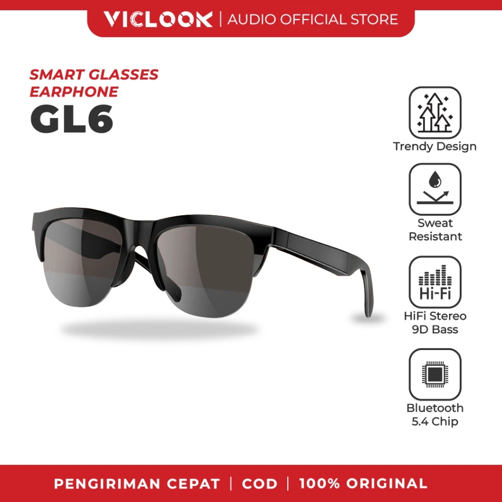 VICLOOK Smart Glasses Wireless Bluetooth V5.4 Sunglasses Sport IPX4 Wateroof Outdoor Kacamata Anti-Blue