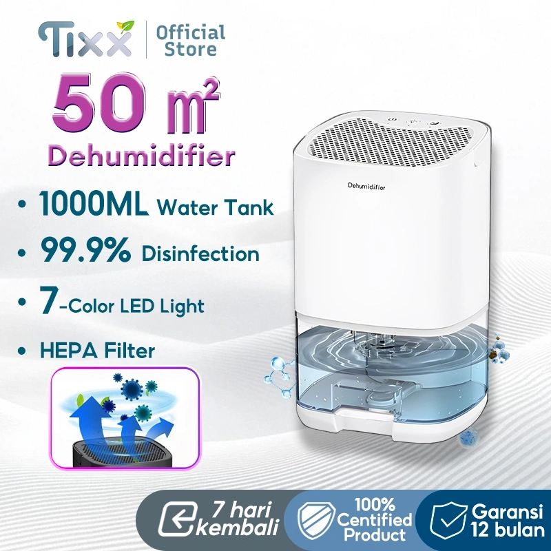 TIXX Dehumidifier Kamar 1L Dehumidifier Air Purifier 2 in 1 Dehumidifier Serap Lembab Dan Jamur Ruangan
