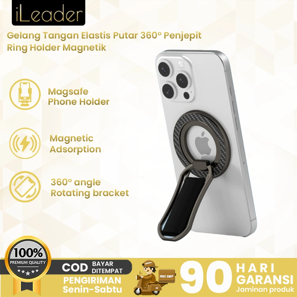 iLeader Ring Holder Magnetik - Gelang Tangan Elastis Putar 360° Penjepit HP Universal Anti Lepas untuk Smartphone