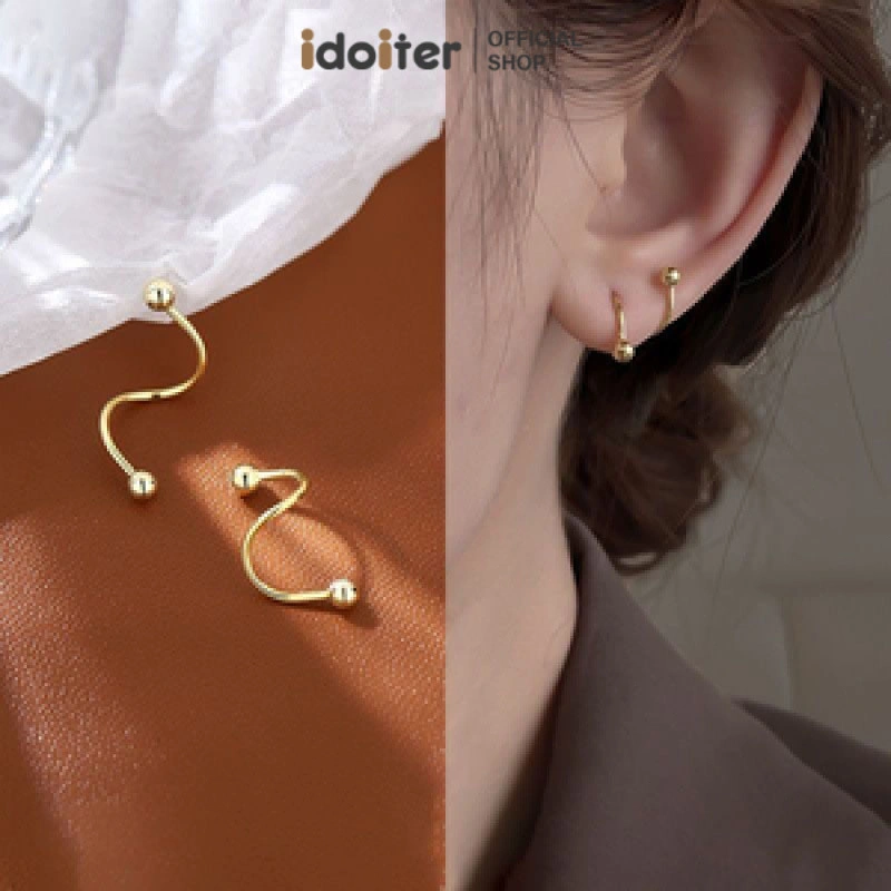Idoiter 1 Pasang Anting Titanium Sederhana Baru Kepribadian Wanita Minoritas Double Spiral Ear Studs