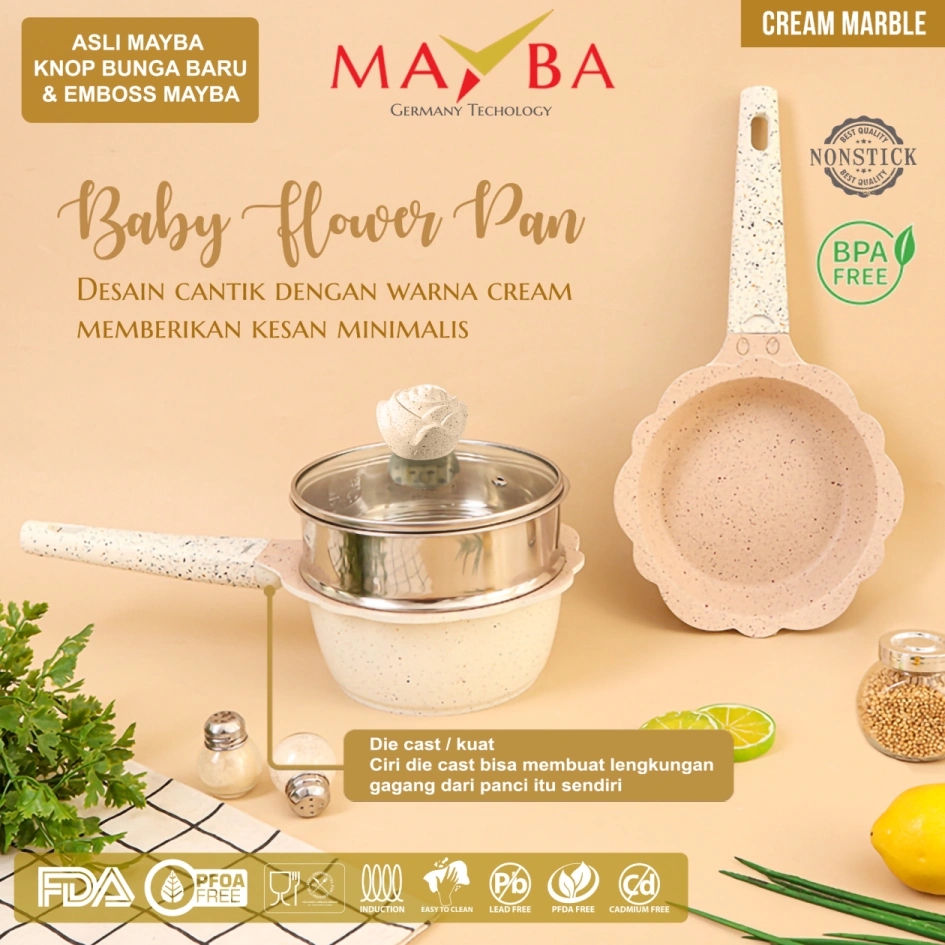 MAYBA Panci Set Bayi 4Pc Bonus Kukusan Granit Wajan Keramik Food Grade AMAN UNTUK MPASI BALITA