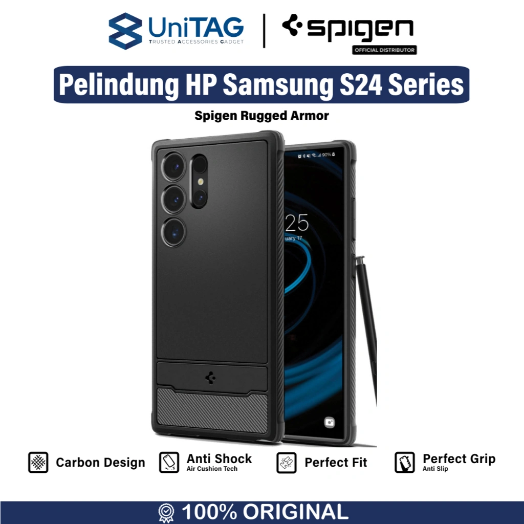 Case Samsung Galaxy S24 Ultra Plus FE Spigen Rugged Armor Slim Anti Crack Shock Slip Casing by UniTAG