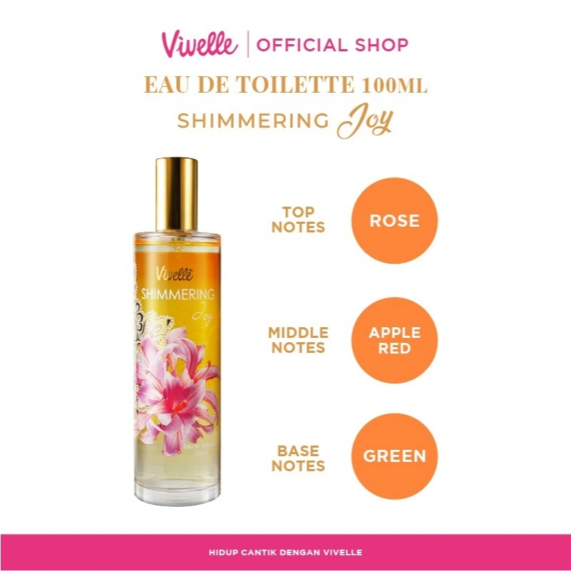 VIVELLE Eau De Toilette - EDT Glass - Shimmering Joy - Gold - 100 ml - Perfume Wanita - Halal & BPOM - Dapatkan Hadiah Gratis