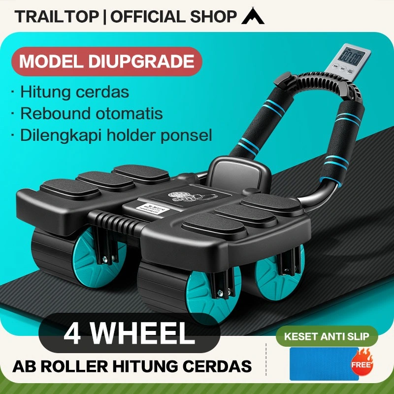 [READY] TrailTop Ab Wheel Roller Hitung Cerdas Ab Roller 4 Wheel 3in1 Alat Olahraga Di Rumah