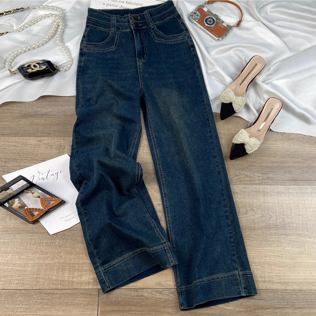 <elegan.girl> Bigsize Celana panjang wanita kekinian Jeans Retro high waist korean style highwaist kulot fashion wanita loose pants straight Premium
