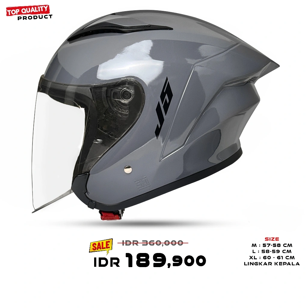 Helm MLA J5 / Grey Glosy Kaca Visor Bening / Helm Half Face Premium Untuk Pria Dan Wanita Dewasa SNI