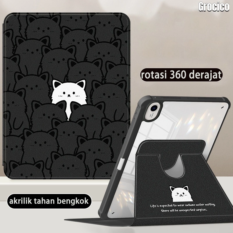 Cover For Samsung Galaxy Tab S7/S8 11"S10 lite 10.9" case 360° Rotasi Slot Pena Transparan Akrilik Anti Bengkok + Anti Jatuh - Cocok untuk A9+ 11"S9 11" aesthetic casing S10 FE 10.9"A8 10.5"A9 8.7"S10+ 12.4"Bumper casing Full Cover-Ready Stock Shop